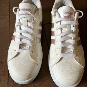 adidas cloud foam rose gold striped sneakers